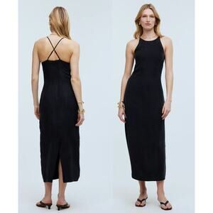 Madewell | NWT | Crisscross Midi Slip Dress in Cupro-Blend | True Black | Sz 2